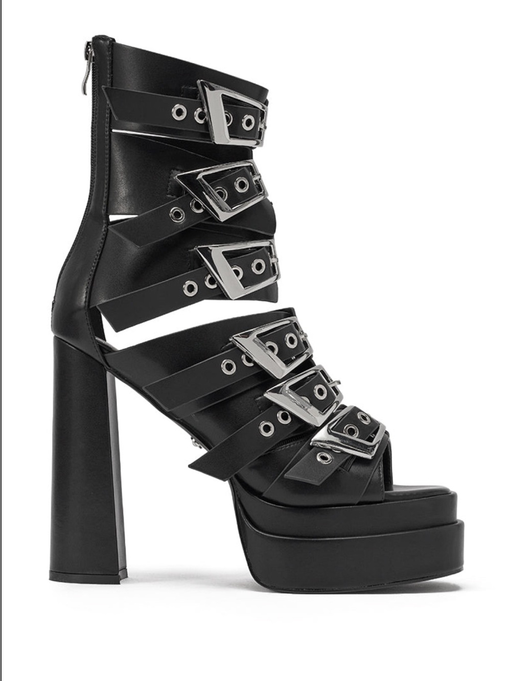 Women's Black Strappy Platform Heels with Buckles
